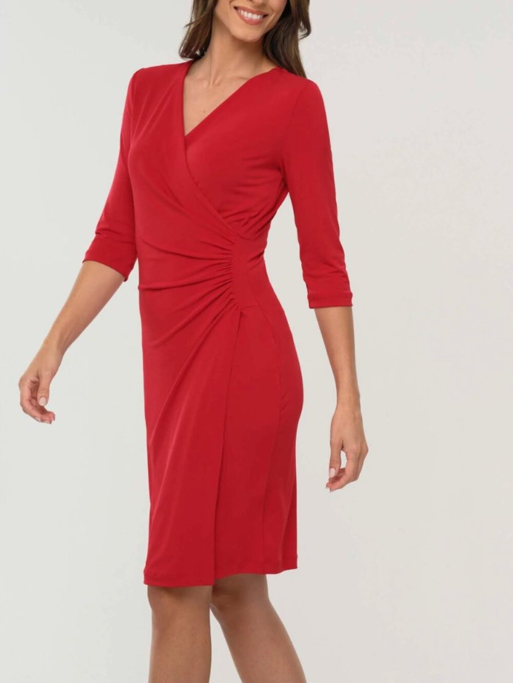 Muse by Boston Proper Orange-Red Ruched Faux-Wrap Dress - Size 0